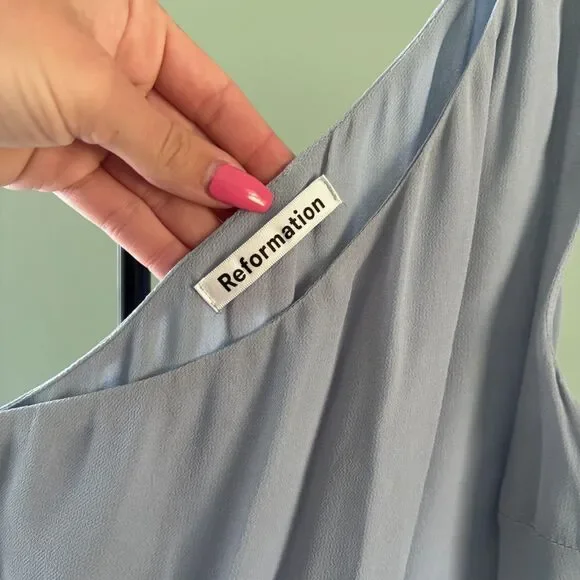 Reformation Evelyn Mineral Blue One Shoulder Maxi Dress - Size 4 - Wedding Guest - Picture 5 of 9